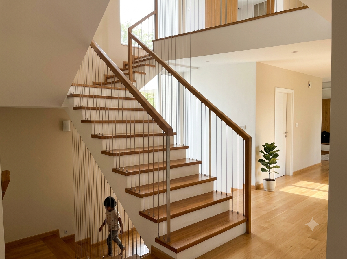 Invisible Grills For Staircase installation in Hyderabad by Salmon Safety Nets